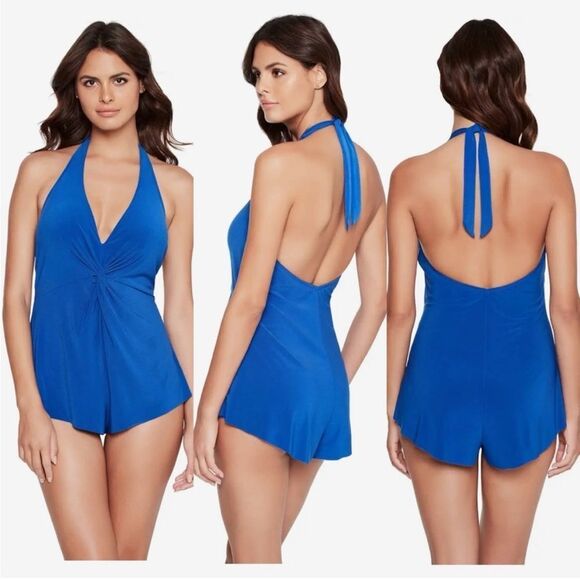 Magicsuit Theresa Blue One Piece Swim Romper Size 8 - Picture 1 of 11